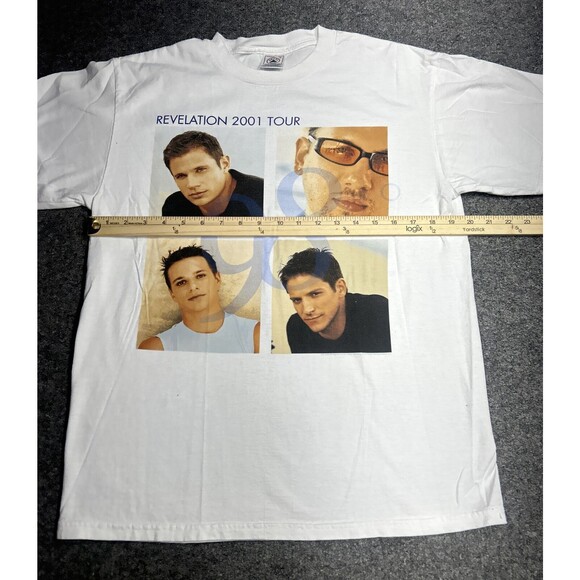 Vintage 98 Degrees Boy Pop Band Shirt 2001 Revelation Tour T-Shirt Size Medium - Picture 4 of 6
